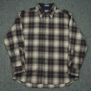 VINTAGE Pendleton Shirt Mens XL Brown Plaid Wool Flannel Long Sleeve Button Up